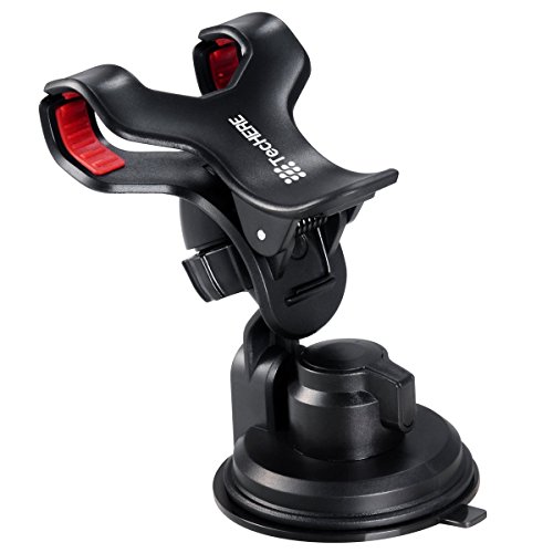 TecHERE EasyClaw Plus - Supporto Universale per auto con ventosa - Porta telefono / smartphone / cellulare per iPhone 6 plus 6 5 5s 5c 4s, Samsung Galaxy S6 S5 S4 S3 S2, Nexus, Lumia, Sony Xperia, LG, HTC, navigatore GPS ed altri dispositivi di larghezza fino a 9 cm - Regolabile con rotazione 360Â° - Colore Nero