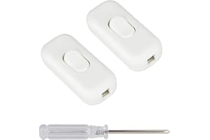 Inline Switch Zevnico Lamp Switch 2 Pack In Line Light Switches, Torpedo Switch Inline Switches for Lamps or Small Appliances 6A, Small Light Switch Bipolar for 2 or 3 Core Flex/Flat Cable, White