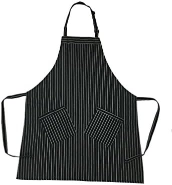 WM Beauty 100% Cotton Chalk Stripe Chef Apron with Adjustable Shoulder Strap and 2 Big Front Pockets, Black