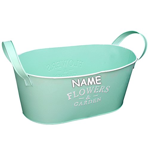 Preisvergleich Produktbild 1 Stück _ Design - Blumentopf / Pflanzkübel / Pflanzschale - METALL - " Flowers & Garden - mint - türkis blau - pastell " - incl. Name - OVAL - 34 cm - MITTEL - mit Henkel - Eimer / Dekotopf - Übertopf STAPELBAR - Pflanztopf - Blech - Blumenschale - Blumenkübel / Metalltopf - z.B: Kräutergarten - Kasten / Topf - Blumen - Balkon - Garten & Terrasse Kräuterinsel - Blumeninsel - zum Stapeln - wie Blumenampel - Blumenkasten - Kübel - Retro & Nostalgie - Pflanze - Dekoration - Tischdeko