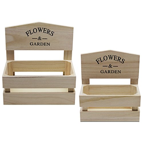 2tlg. Set Pflanzgefäß Pflanzkasten Flowers & Garden Holz H21/24cm Pflanzbehälter Kräutergarten Küchengarten - 2