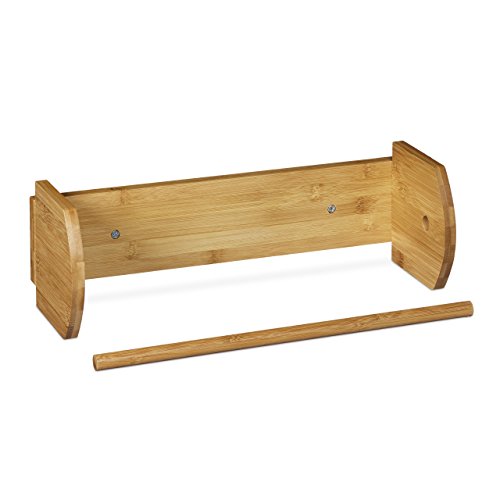 Relaxdays Wand Küchenrollenhalter Bambus HBT: 12 x 37 x 13 cm Papierrollenhalter Holz zur Wandmontage als Spender und Halter für Küchenrolle Küchenrollenspender sowie Haushaltsrollenhalter, natur - 4