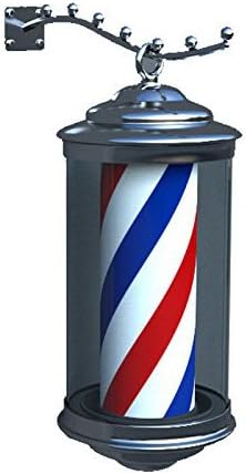 Barber Lantern Chrome Luminous and with Rotation for Professional Hairdresser – No Plug – Bands Red White and Blue 15 x 35 cm