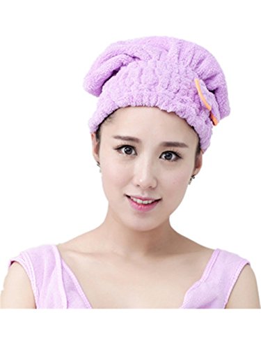 Moolecole Fashion Coral Fleece Absorbent Hair Dry Towel Bow-knot Shower Cap Hair Turban Quick Dry Hat Cap Purple