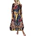 Produktbild Lulupi Damen Boho Übergröße Leinenkleid Elegante 3/4-Arm/Kurzarm Maxi Freizeitkleid Retro Casual Geblümte Strandkleider