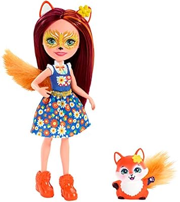 Enchantimals Mini-poupée Felicity Renard et figurine animale Flick, à la longue chevelure châtain avec jupe amovible, jouet pour enfant, FXM71