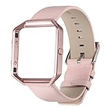 Für Fitbit Blaze, Bayite Zubehör Uhrenarmband mit Stahlrahmen aus Leder, blush, Small (5.5' - 6.7')