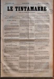 TINTAMARRE (LE) du 29-04-1866 CRITIQUE DE LA RECLAME - SATIRE DES PUFFISTES LE BESOIN D'EMOUVOIR - JEANNOT N'EST PAS SI LOIN DE NOUS - EMILE AUGIER PAR EDMOND MARTIN - PIEUVRES A LA SAUCE BLANCHE - NOUVELLE - HISTOIRE DE FRANCE - DES LYCEES ET DES ECOLES PRIMAIRES DES 2 SEXE en ligne TINTAMARRE (LE) du 29-04-1866 CRITIQUE DE LA RECLAME - SATIRE DES PUFFISTES LE BESOIN D'EMOUVOIR - JEANNOT N'EST PAS SI LOIN DE NOUS - EMILE AUGIER PAR EDMOND MARTIN - PIEUVRES A LA SAUCE BLANCHE - NOUVELLE - HISTOIRE DE FRANCE - DES LYCEES ET DES ECOLES PRIMAIRES DES 2 SEXE en ligne