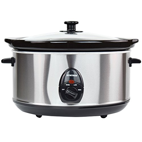 Syntrox Germany 4,5 Liter Edelstahl Slow Cooker mit Warmhaltefunktion, Sicherheitsglas und