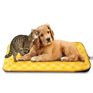 Fluffy Paws Indoor Pet Bed Warmer Electric Heated Pad with Free Cover (Dual Temperature & UL Certified), Yellow Dot Small - 12.3