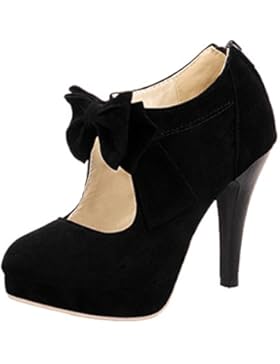ENMAYER Frauen Schwarz-Veloursleder -Pumps mit Fliege Bogendekoration 36 B(M) EU