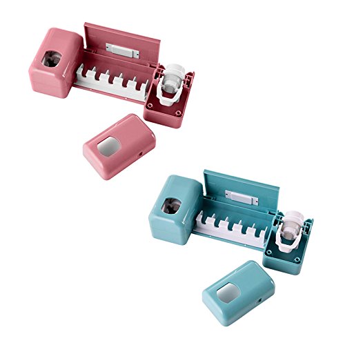 calistouk Badezimmer uesful Zubehör Doppel Automatische Zahnpasta Spender Halter mit Uhr blau - 5