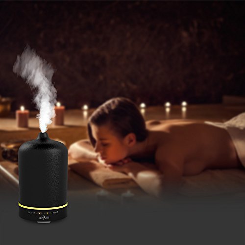 Aroma Diffuser Anjou Luftbefeuchter Oil Düfte Keramik LED mit 7 Farbwechsel 100ml für Yoga Salon Spa Wohn-, Schlaf-, Bade- oder Kinderzimmer Hotel, Schwarz - 4