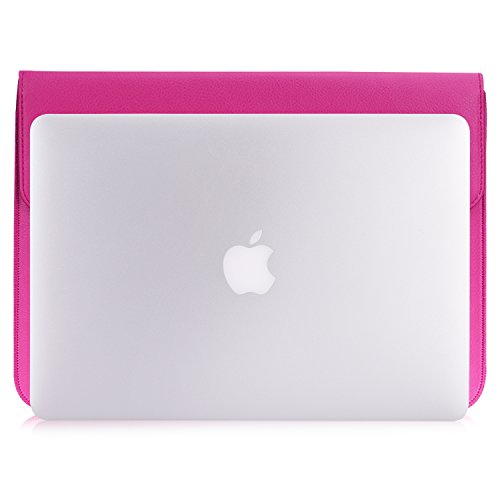 MoKo MacBook Air / Pro 13.3 Zoll Laptop Hülle – PU Leder Tasche Schutzhülle Lederhülle Wallet Case Leather Sleeve Aktentasche mit Karten-Slot für Apple MacBook Air / Macbook Pro 13.3 Zoll, Magenta - 2
