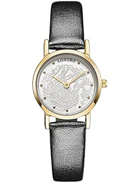 Frauenquarzgold Uhren, schwarzes Lederarmband stilvolle einzigartiges Paar Uhr mit carven Mustern