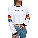 Produktbild Streifen Pullover Damen,Elecenty Frauen Brief Drucken Tops Sportshirt Sweater Sweatshirts Elegant Herbst Langarmshirt Kurzer Streetwear Damenmode Bluse