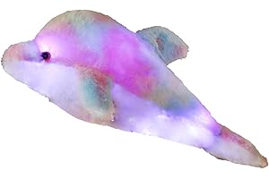 ISAKEN Peluche a LED colorato con delfino, peluche a forma di delfino, giocattolo di peluche imbottito, a LED, carino peluche, peluche, luce notturna, regalo di compleanno per bambini, 45 cm
