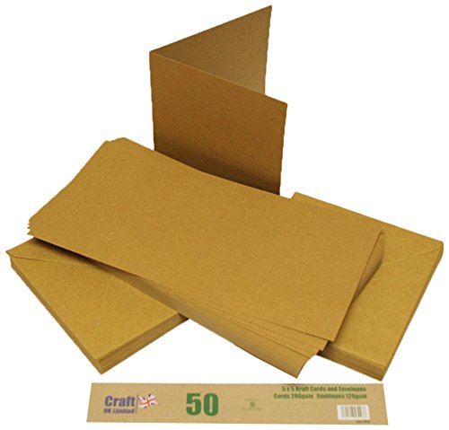 Crafts UK 50 Karten und Umschläge, Kraft, 12,7 x 12,7 cm