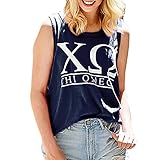 Yvelands Damen Mode Weste Ärmelloses T-Shirt Unterhemd Brief Druck Ärmellose Bluse Lose Tank Tops Camisoles(Blau,CN-3XL)