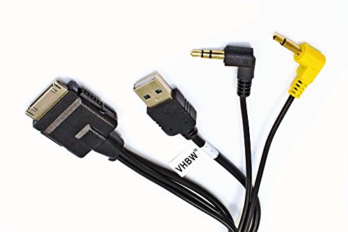 Preisvergleich Produktbild vhbw Adapter Verbindungskabel für Apple iPhone, iPod Nano, iPod Video, iPod Classic, iPod Touch ersetzt KCA-IP302 für Radio Kenwood DNX9280, DNX9280BT