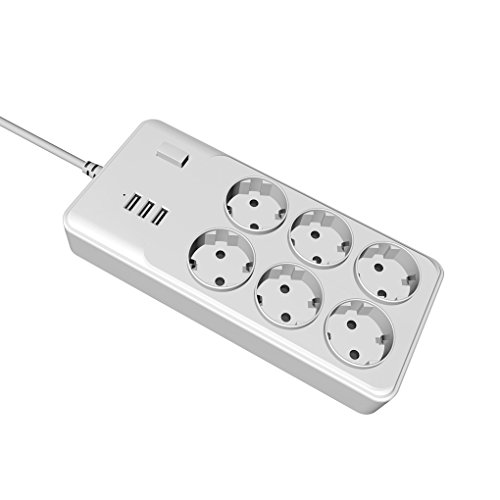 Preisvergleich Produktbild Providethebest Überspannungsschutz 6 EU-Stecker Netzsteckdose Erweiterung Steckdosenleiste mit 3 USB-Ladegerät Adapter Dock 2.4A für Telefon-Haus