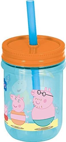 Children's Official Licensed Peppa Pig Mason Jar Bottle with Straw