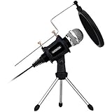 XIAOKOA PC Microphones à condensateur, jeux de microphones pour téléphone, inclus microphone de bureau Stand avec filtre acoustique double couche pour enregistrement, podcasting, conversation en ligne comme Facebook, MSN, Skype (M3)