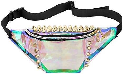 Novias Boutique Unisex PVC Hologram Rivet Sport Belt Waist Bum Chest Bag Fanny Pack(Transparent 1)
