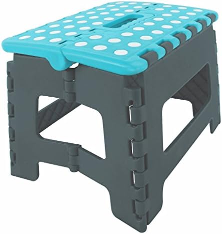 Stool Foldable Folding Stool Light Grey/Turquoise with Handle Height 23 cm up to 150 kg