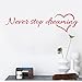 Price comparison product image Kingko® ''Never Stop Dreaming'' Removable Art Vinyl Mural Home Room Decor Wall Stickers (Red)