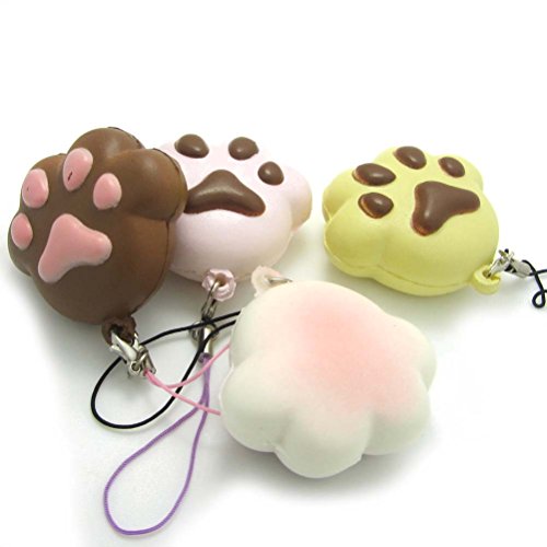 4 kawaii Squishy Mini Bär Katze Paw Brot Handy-Charm-Tasche, Gurt Kinder Squeeze Spielzeug Geschenk