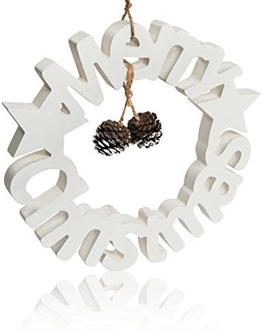 chiccie Wreath with Merry Christmas Lettering and Pine Cone - 26cm - Deco Christmas