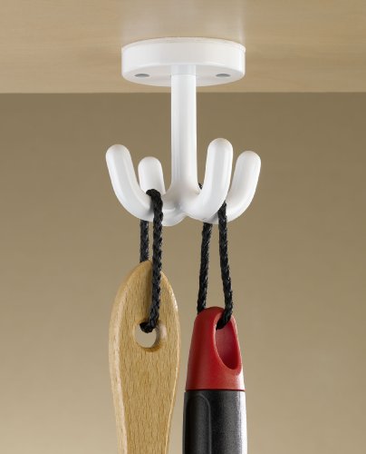 WENKO 4214085100 4-fach Haken – drehbar, für Küche, Bad und Haushalt, Kunststoff, 7 x 7 x 7 cm, Weiß - 4