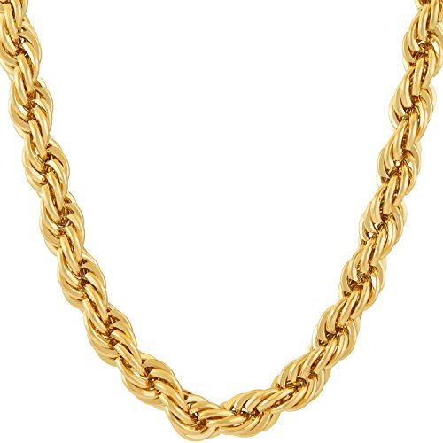 LIFETIME JEWELRY7mm Rope Chain Necklace 24k Real Gold Plated for Men & Women with Free Lifetime Replacement Guarantee