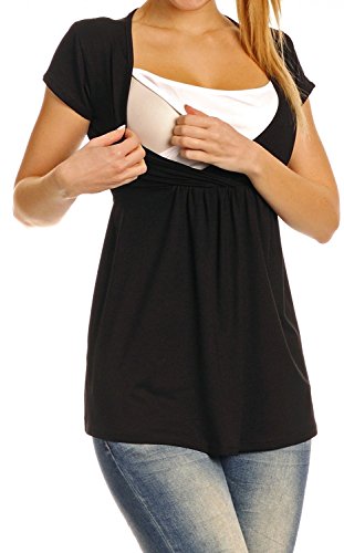 Zeta Ville - Women's Maternity Nursing Wrap Front T-shirt Top Shirt S-3XL - 373c (Black, UK 8)