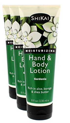 ShiKaiNatural Moisturizing Hand & Body Lotion, Softens & Moisturizes with Aloe, Borage and Shea Butter (Gardenia, 8 Ounce, Pack of 3)