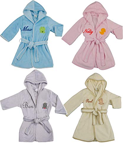 Kuschliger Kinder Bademantel mit Namen bestickt 4 Größen 4 Farben Kinderbademantel