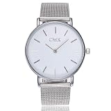 OSYARD Damen Armbanduhren, Uhr Edelstahl Armband,Armbanduhr Mesh-Metallband Silber Quarz Mode Damenuhr Ultra-flach dünn Ultra Thin Dial,Minimalistische Elegant Design Mode Casual Uhren