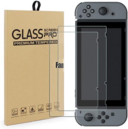 FanTEK 2-Pack Nintendo Switch Tempered Glass Screen Protector compatible with Nintendo Switch 2017, 9H Hardness Anti Bubble HD Clear Protective Film