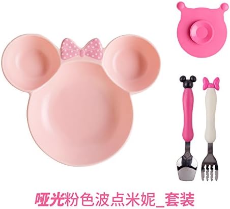 YUWANW Lovely Cartoon Ceramics With A Sucker For Children'S Bowl To Prevent Non-Toxic Infant Mitch From Eating A Bowl Suit,Matte Pink With Fork And Spoon Suckers