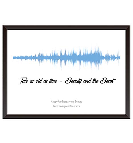Personalised Song Soundwave Wall Art - Beauty and the Beast - Tale as old as time. Wedding, first dance, love song, anniversary, birthday. Gift, present / keepsake to couples, mum, dad, husband, wife.