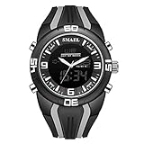 Luckhome Herren Collection Armbanduhr Uhren Mode Analoger Quarz Erwachsene Uhr Mit Kautschuk Armband Herrenuhren Dual Time Camouflage Sportuhr Led Digitaluhr Bluetooth（Grau）