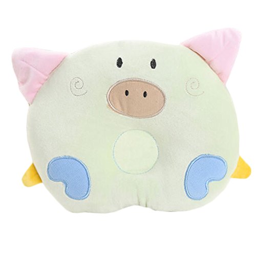 Adorable Soft Newborn Baby Anti-roll Pillow Prevent Flat Head-Lovely Pig,Green