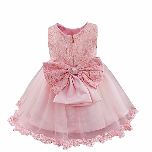 iEFiEL Baby Girl's Princess Dresses Flower Wedding Party Bowknot Lace Tulle Dress Pink 18-24 Months