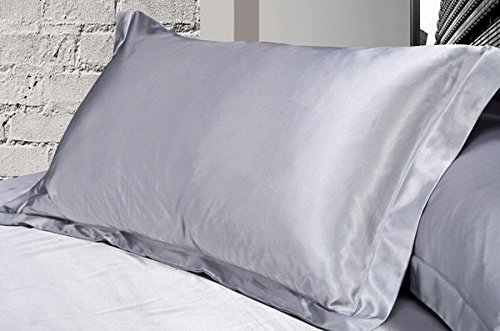 2pc New Queen/Standard Silk~y Satin Pillow Case Multiple Colors (grey)