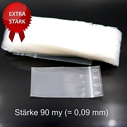 Druckverschlußbeutel 60 x 80 mm, 90 my / μm Stärke (EXTRA STARK) 100 Stück transparent / Schnellverschlußbeutel - 4