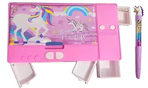 SHREE TECHNESH Unicorn Printed Jumbo Pencil Box with Unicorn Glitter Gel Pen for Girls