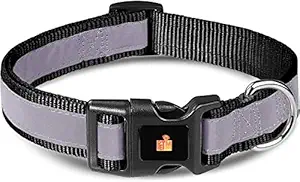 Pet Me Nylon Highly Reflective Dog Collar,Cat Collar,Puppy Collar, Quick Release Buckle, Pet Training Collars for Puppy Small Medium Large Dogs (Medium, Black)