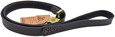 PetFun Handcrafted Leather Dog leash for Walking and Tracking with Strong Handle and Solid Brass Snap Hook