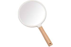 YEAKE Handspiegel mit Griff für Make-up, kleiner, niedlicher Holz-Handspiegel zum Rasieren, mit Loch, einseitig, tragbar, Reise-Kosmetikspiegel für Damen und Herren (rund)